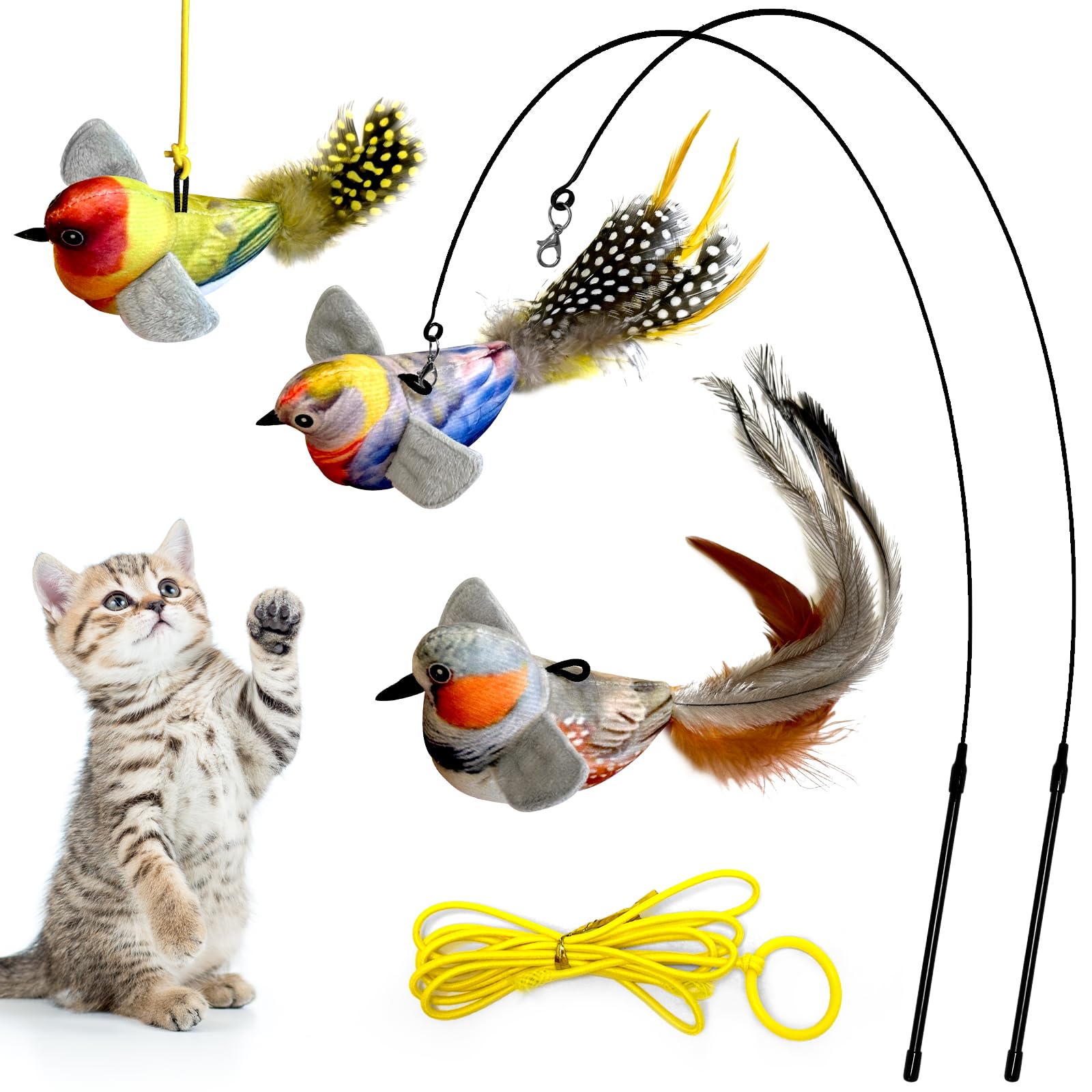 Interactive Bird Sound Feather Cat Toy Set