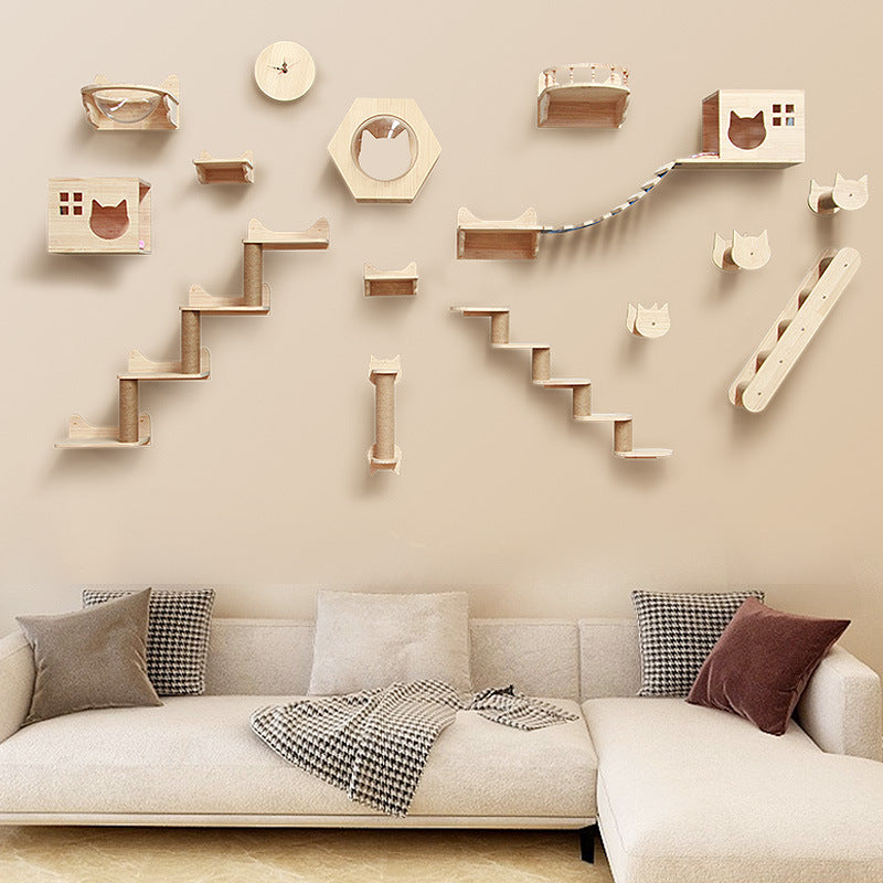 Solid Wood Wall-Mounted Cat Climbing Shelf