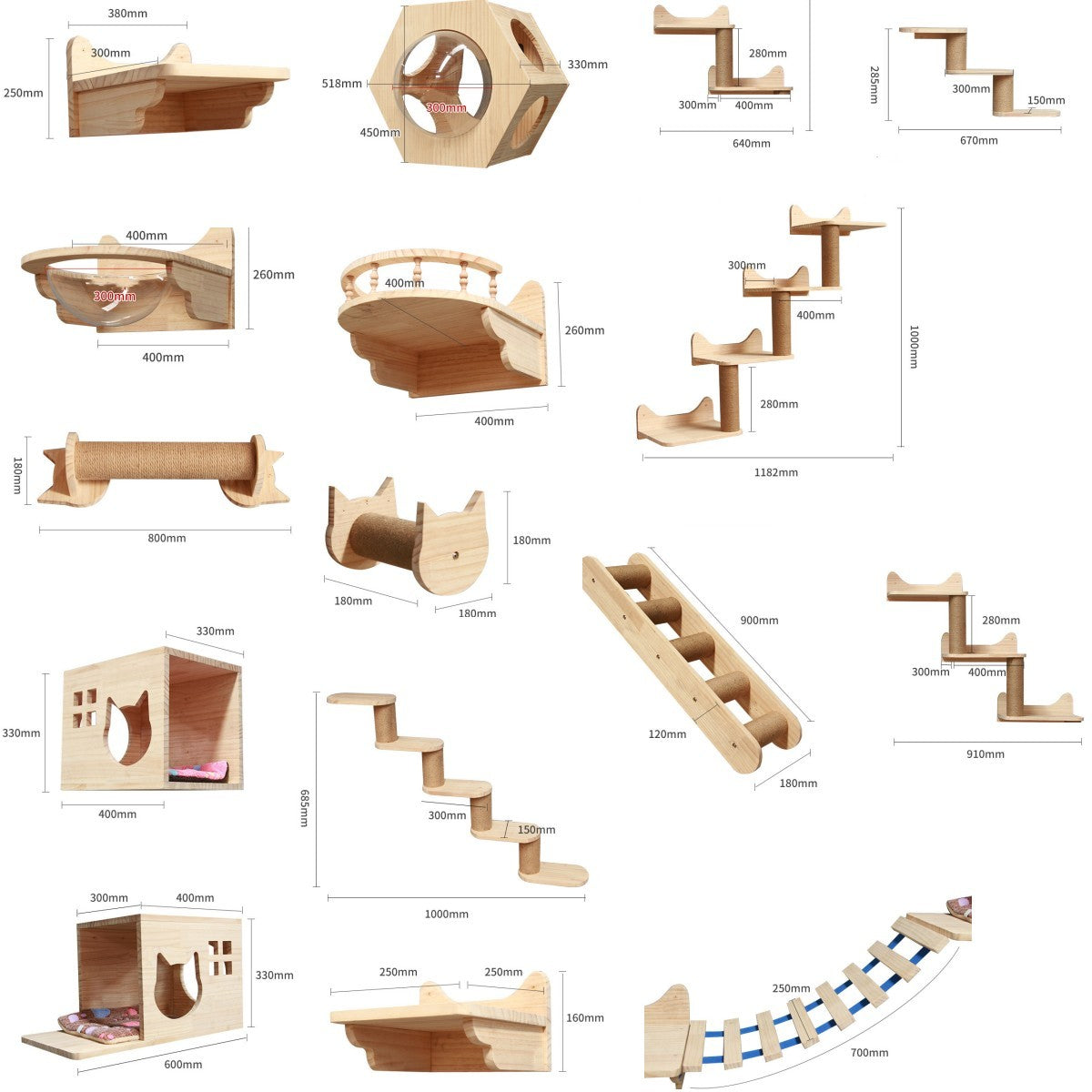 Solid Wood Wall-Mounted Cat Climbing Shelf