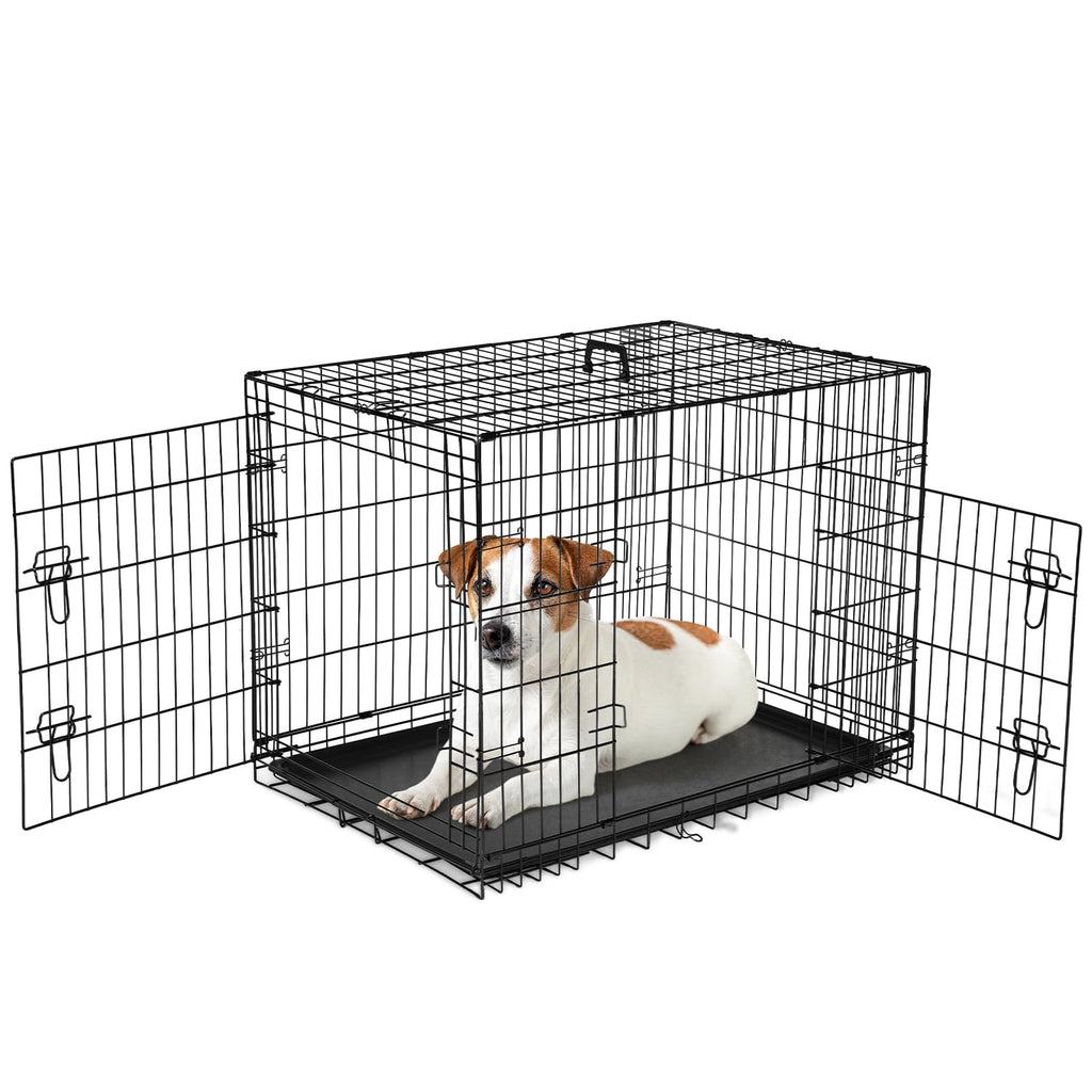 SecureCrisp 36" Dual-Door Metal Dog Kennel