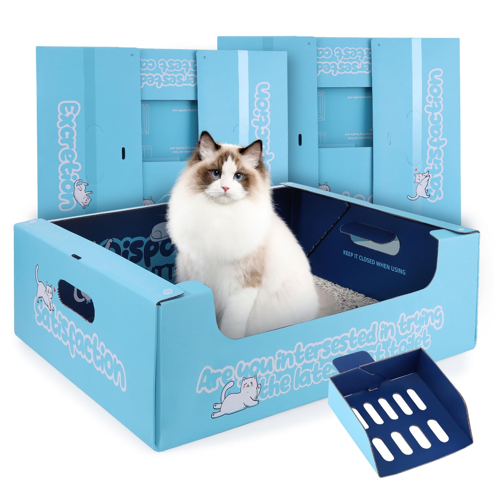 3-Pack Travel Cat Litter Box Kit with Scoop 19"x14"x6"