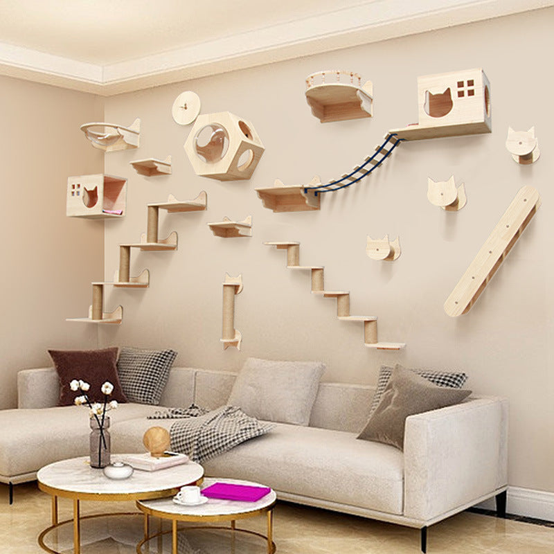 Solid Wood Wall-Mounted Cat Climbing Shelf