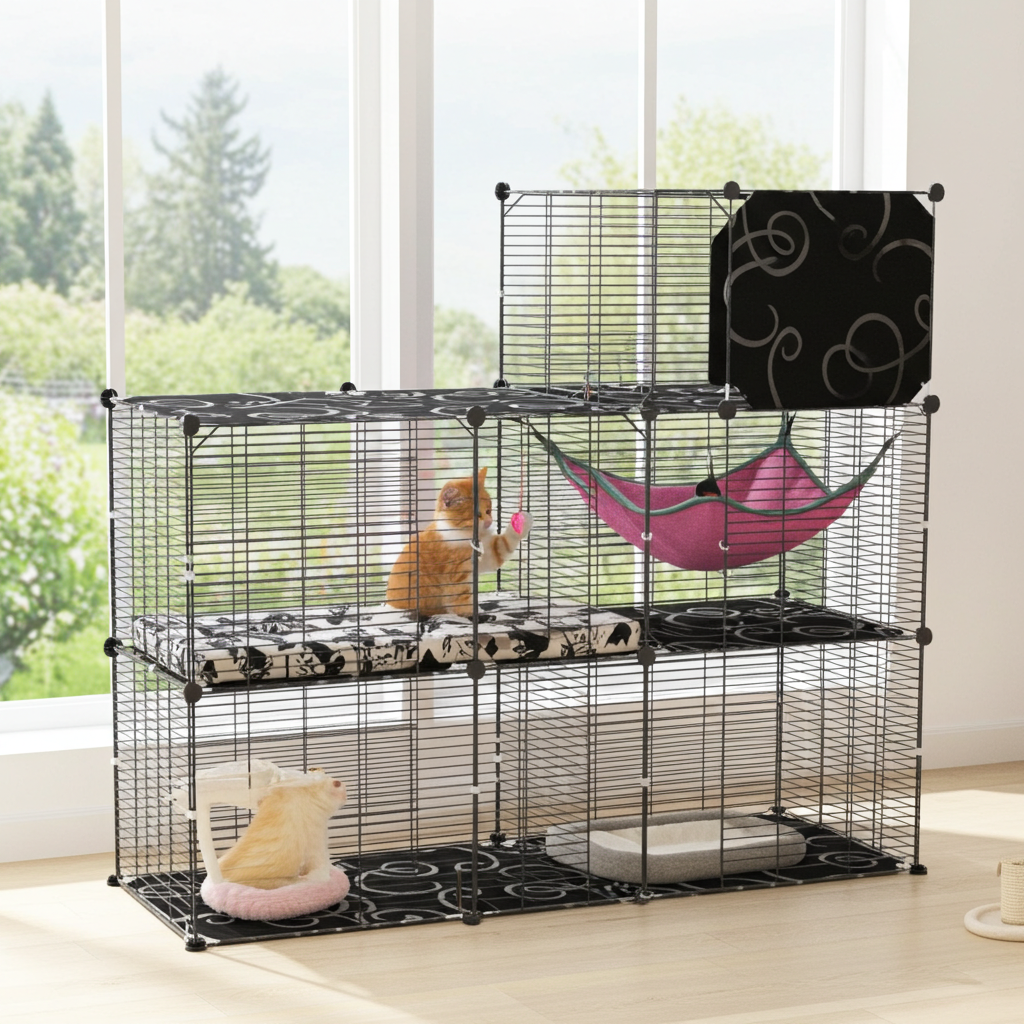 3-Tier Cat Cage Playpen with Hammock & Ladder