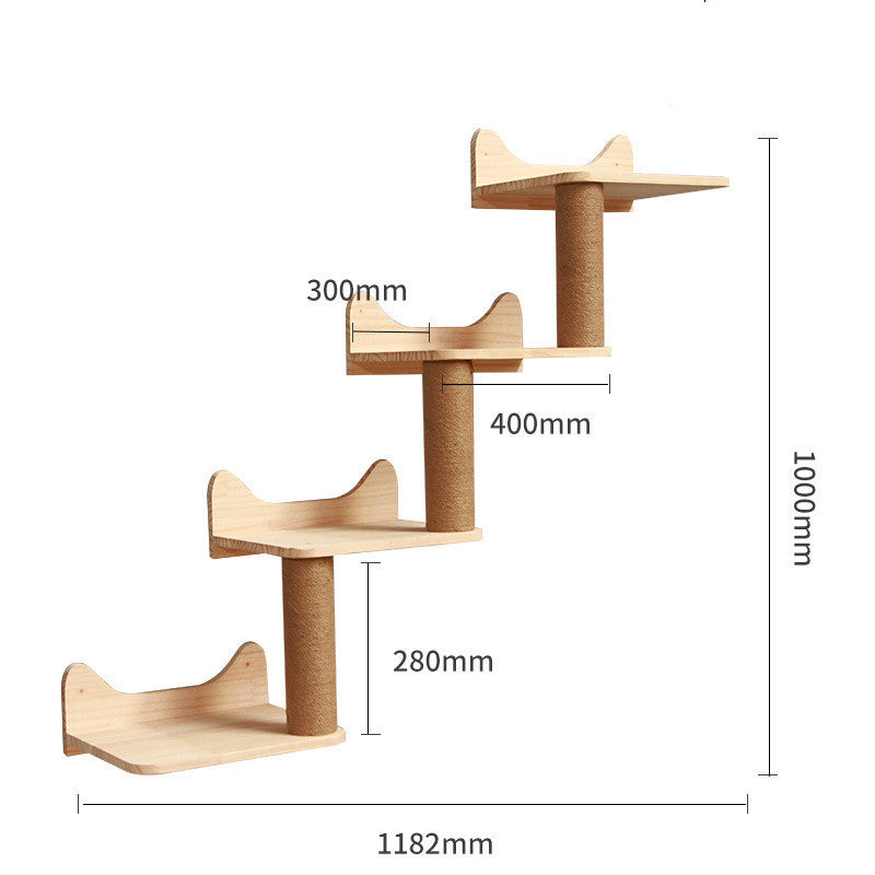 Solid Wood Wall-Mounted Cat Climbing Shelf