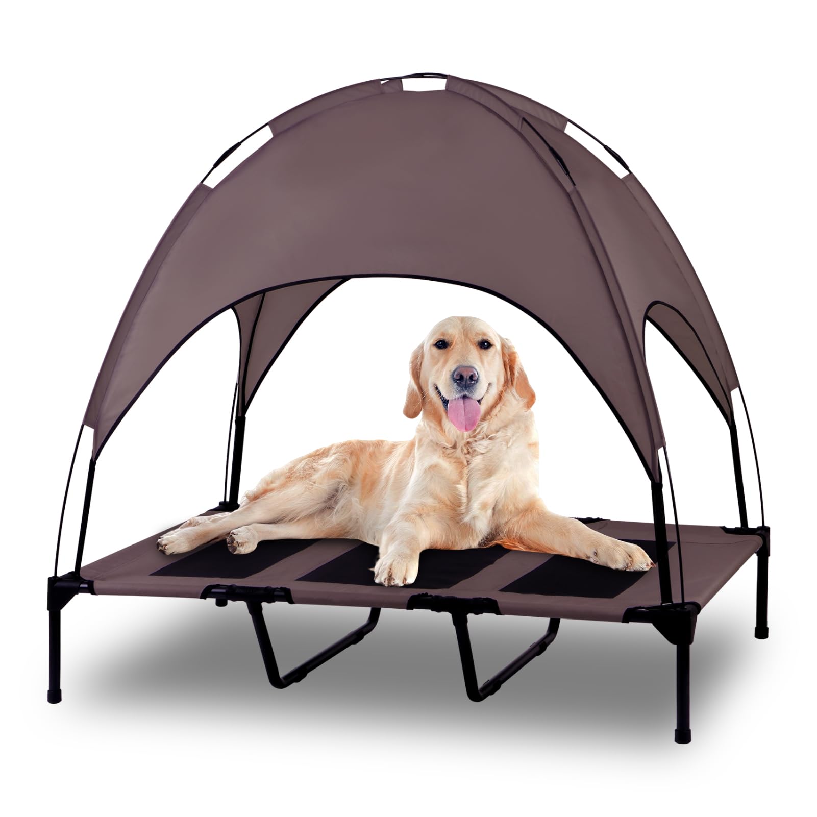 Elevated Outdoor Dog Bed with Canopy - Brown