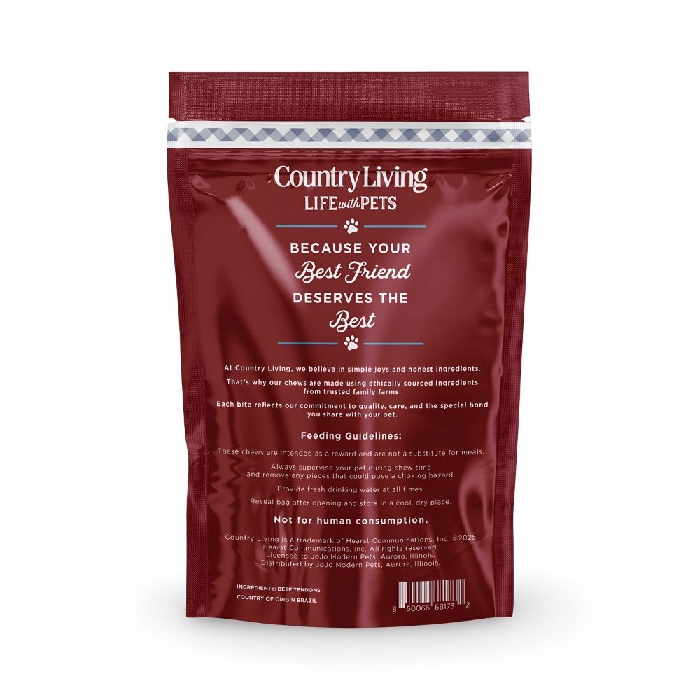 Country Living Beef Backstrap Tendon Dog Chews – 4"-7" (5-Pack)