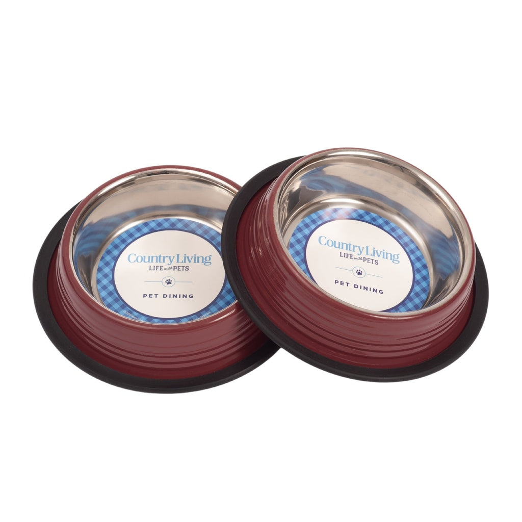 Country Living Non-Slip Pet Bowls – Merlot Red