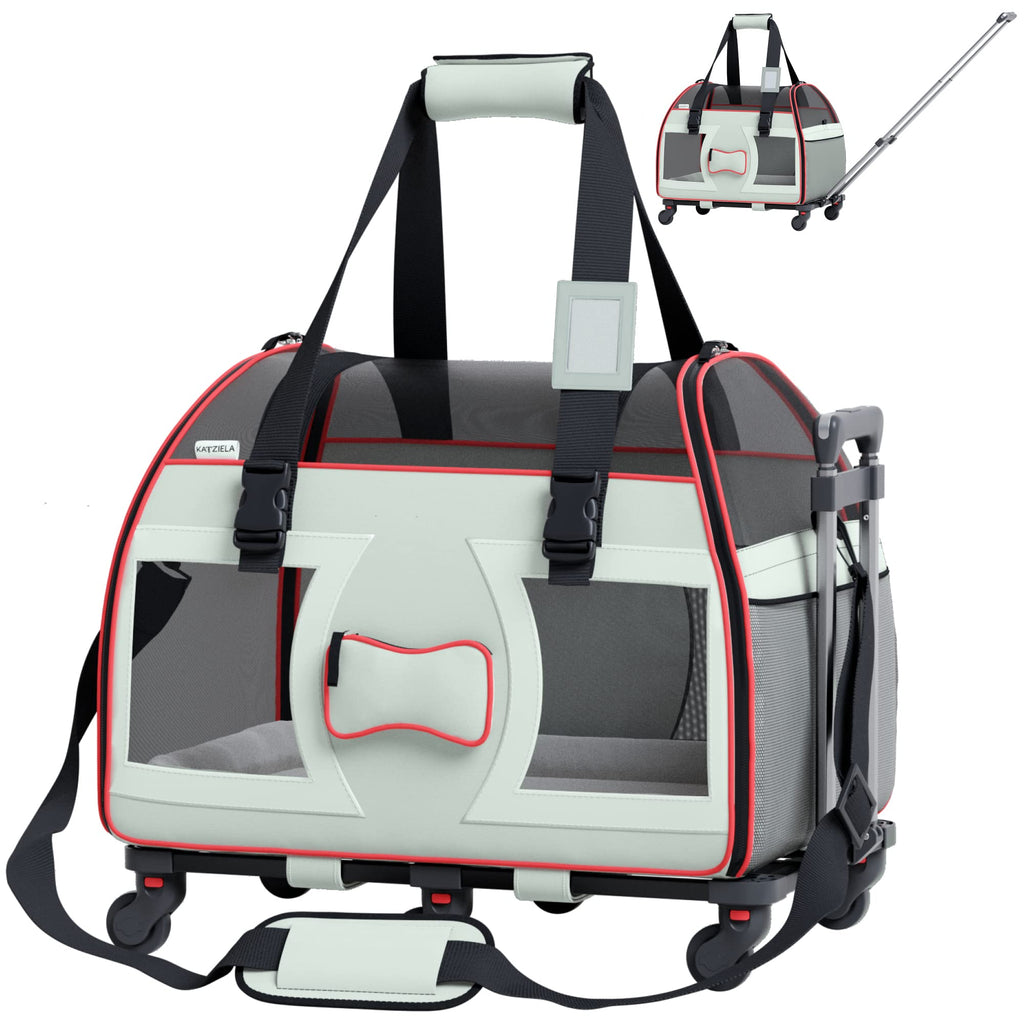 Katziela Airline-Friendly Pet Carrier - 6 Wheel Dog and Cat Transport (Gray)