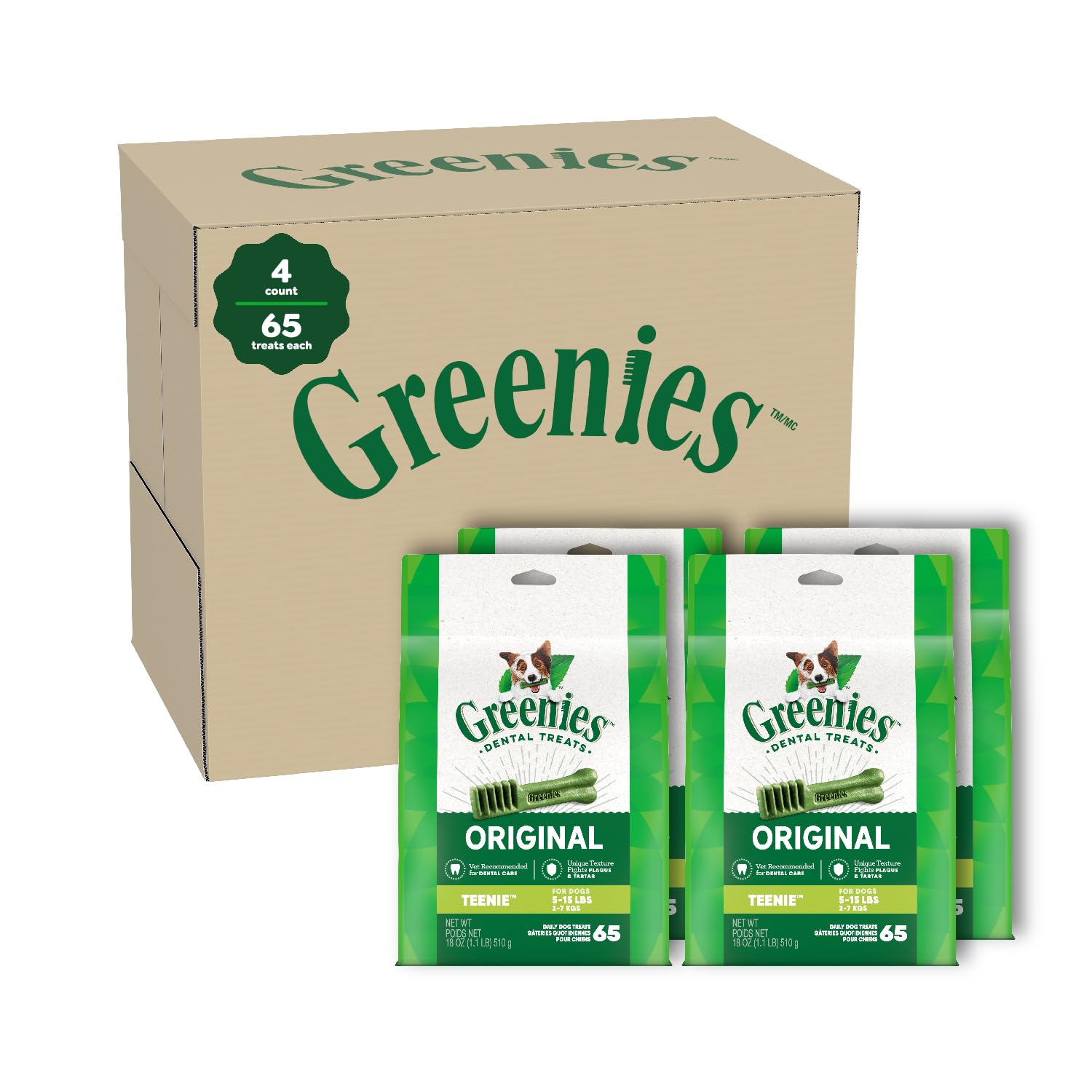 GREENIES Original Dental Chews for Dogs – 260 Treats (Teenie)