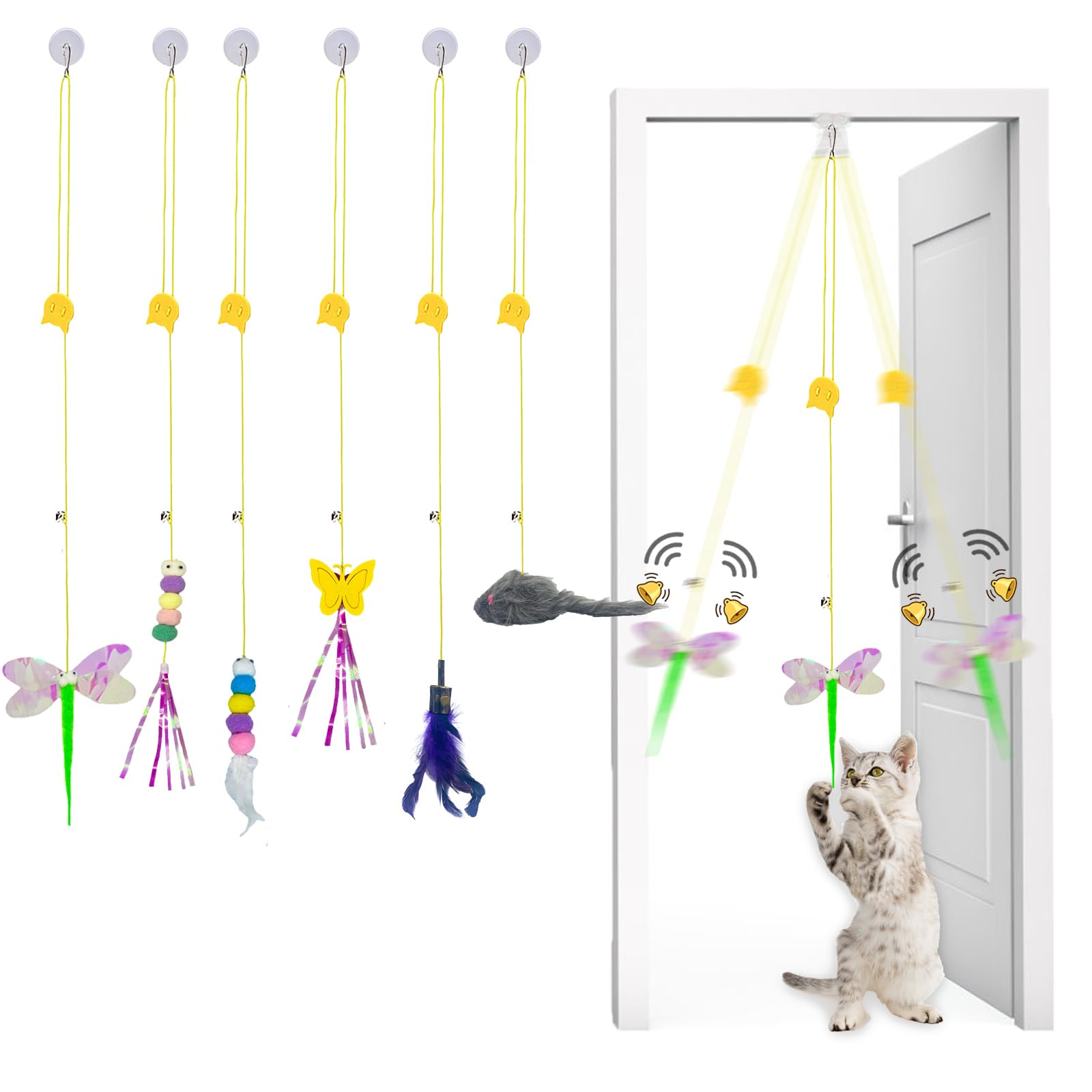 FeatherFun Adjustable Door Cat Toys 6-Pack